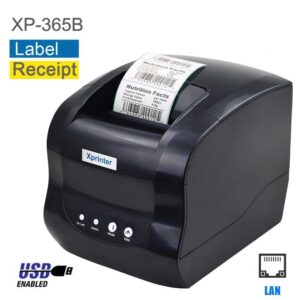 X PRINTER XP-365B 3 INCH THERMAL RECEIPT AND LABEL PRINTER WITH USB+LAN INTERFAC,127MM/S PRINTING SPEED BLACK