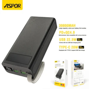 ASPOR A306 Big Capacity Of 30000mAh Power Bank LCD Display 22.5W And 20W PDA