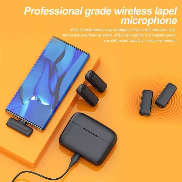 J13 Type C Dual Wireless Lavalier Microphone with Charging Case Video Recording Mic - Image 3