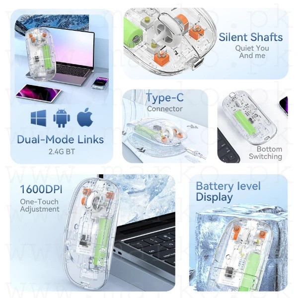 Marko Pakistan ™ New Transparent Wireless+Bluetooth Dual-Mode Rechargeable Mouse – Marko (2)