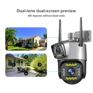 PTZ WIFI OUTDOOR DUAL LENS 2MP+2MP 4MP IN TOTAL DUAL IR LED COLOR VU NIGHT VISION APP V380 PRO WITH POWER ADAPTER