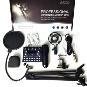 V10 BM-800 PODCAST CONDENSER MICROPHONE SET WITH LIVE SOUND CARD, RECHARGEABLE 12 KINDS OF AUXILIARY BACKGROUND FOR KARAOKE SINGING, YOUTUBE RECORDING MIC