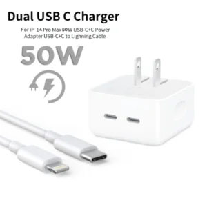 IPHONE 14 Pro 50W USB C+C POWER Adapter With USB-C TO LIGHTNING CABLE