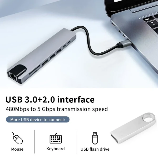 SPEED-X 8 IN 1 MULTI-PORT TYPE C 4K HDMI USB 3.0 CONVERTER - Image 2