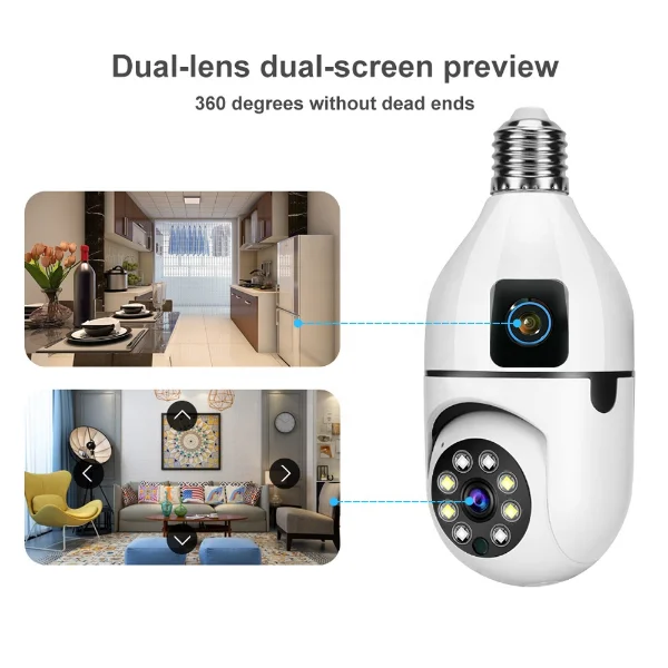 SPEED-X Sp-e28-2 DUAL LENS BULB CAMERA 1080P WIFI PANORAMIC NIGHT VISION MOTION DETECTION WITH V380 PRO APP - Image 3