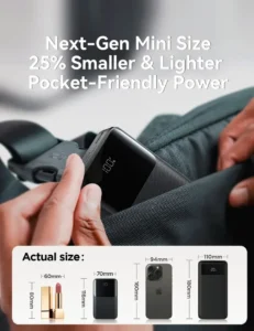 Compact Joyroom JR-QP192 Mini power bank featuring a pocket-friendly design that is smaller, lighter, and ideal for travel and daily use.